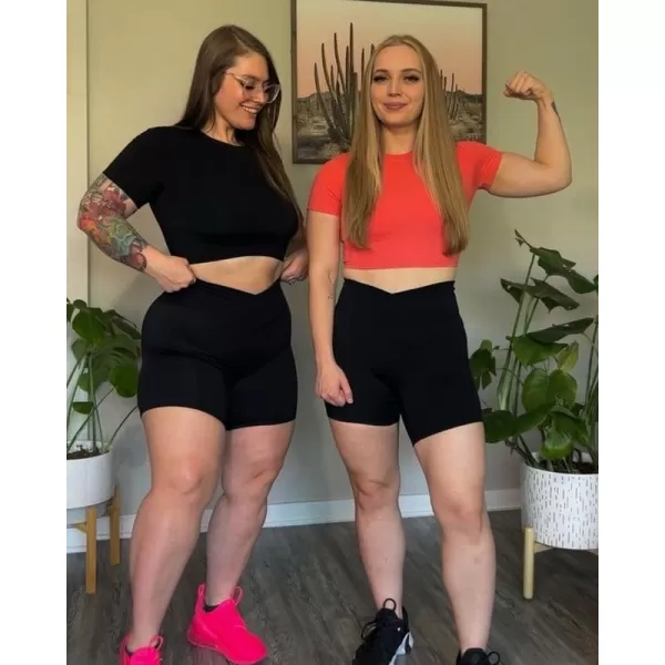 Aoxjox Short Sleeve Crop Tops for Women Classic Longline Workout Crop T Shirt TopBlack