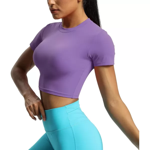 Aoxjox Short Sleeve Crop Tops for Women Classic Longline Workout Crop T Shirt TopChive Blossom