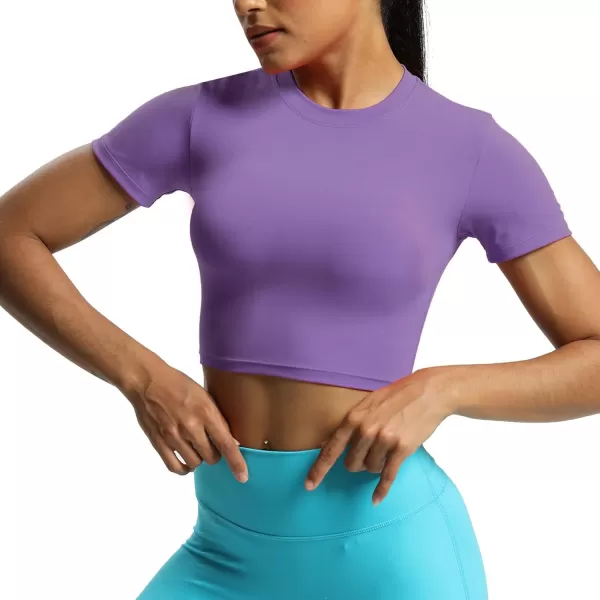 Aoxjox Short Sleeve Crop Tops for Women Classic Longline Workout Crop T Shirt TopChive Blossom
