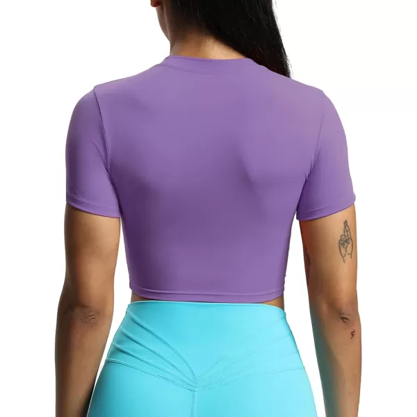Aoxjox Short Sleeve Crop Tops for Women Classic Longline Workout Crop T Shirt TopChive Blossom