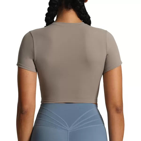 Aoxjox Short Sleeve Crop Tops for Women Classic Longline Workout Crop T Shirt TopDriftwood