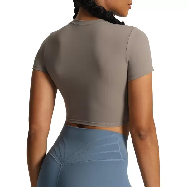 Aoxjox Short Sleeve Crop Tops for Women Classic Longline Workout Crop T Shirt TopDriftwood