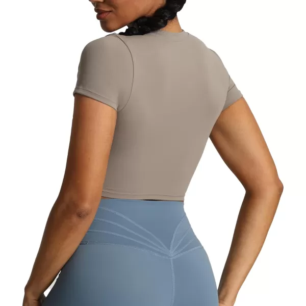 Aoxjox Short Sleeve Crop Tops for Women Classic Longline Workout Crop T Shirt TopDriftwood