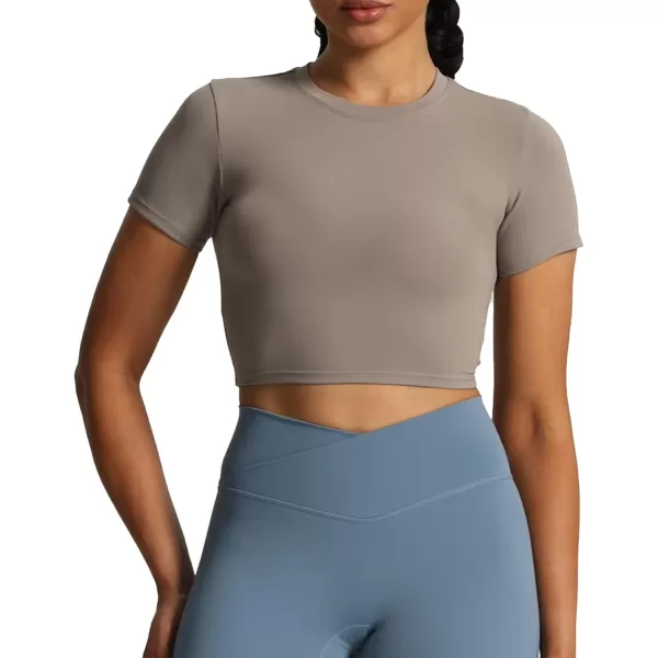 Aoxjox Short Sleeve Crop Tops for Women Classic Longline Workout Crop T Shirt TopDriftwood