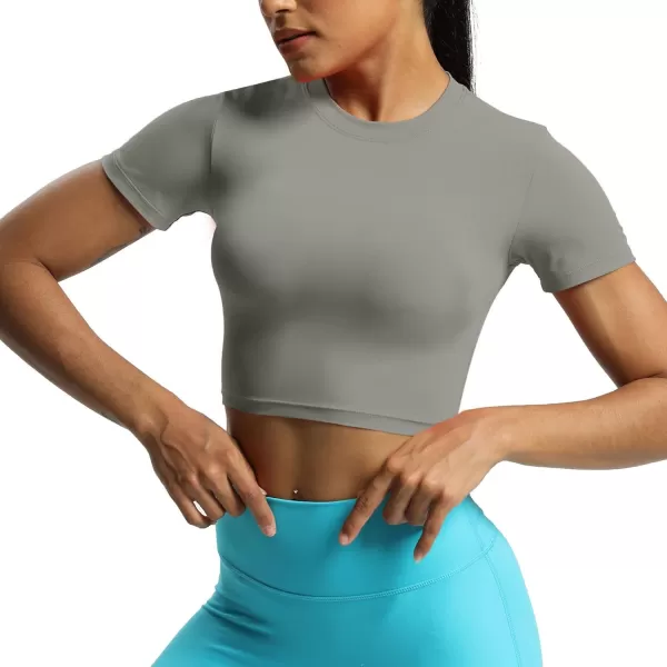Aoxjox Short Sleeve Crop Tops for Women Classic Longline Workout Crop T Shirt TopGrey
