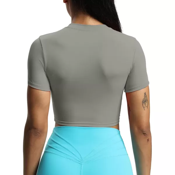 Aoxjox Short Sleeve Crop Tops for Women Classic Longline Workout Crop T Shirt TopGrey