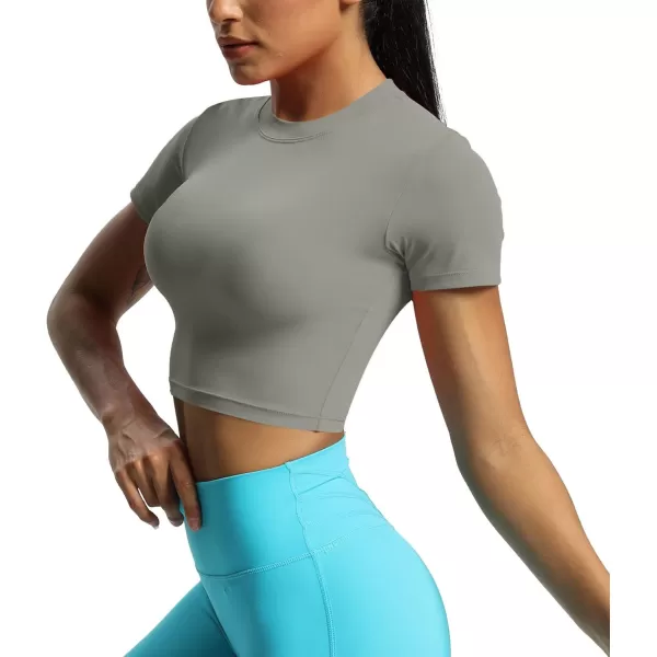 Aoxjox Short Sleeve Crop Tops for Women Classic Longline Workout Crop T Shirt TopGrey