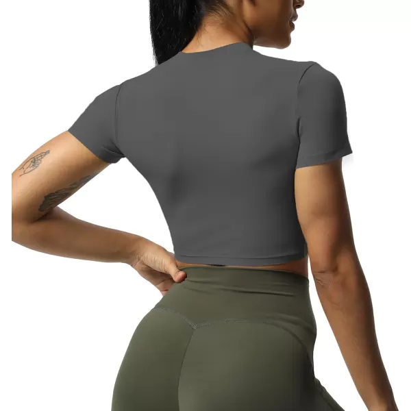 Aoxjox Short Sleeve Crop Tops for Women Classic Longline Workout Crop T Shirt TopIron Grey