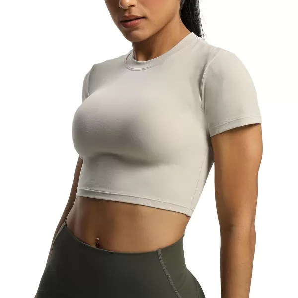 Aoxjox Short Sleeve Crop Tops for Women Classic Longline Workout Crop T Shirt TopMink