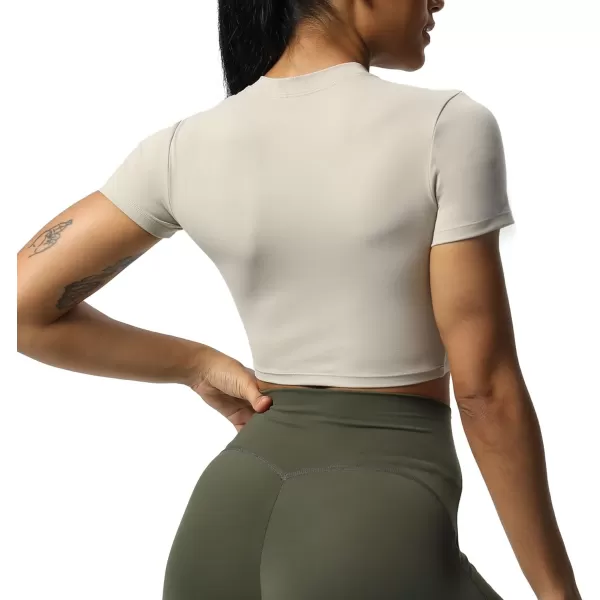 Aoxjox Short Sleeve Crop Tops for Women Classic Longline Workout Crop T Shirt TopMink