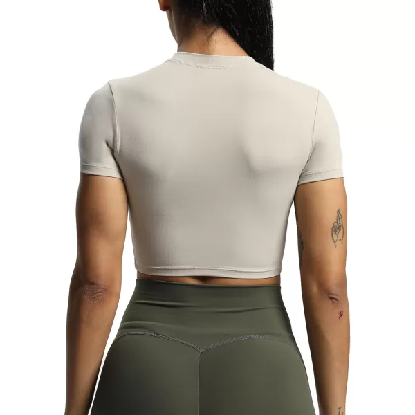 Aoxjox Short Sleeve Crop Tops for Women Classic Longline Workout Crop T Shirt TopMink