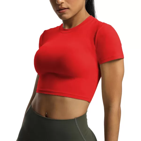 Aoxjox Short Sleeve Crop Tops for Women Classic Longline Workout Crop T Shirt TopRacing Red
