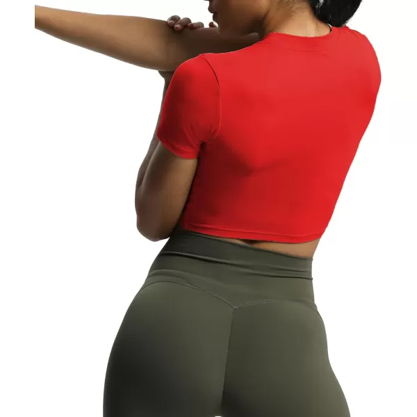 Aoxjox Short Sleeve Crop Tops for Women Classic Longline Workout Crop T Shirt TopRacing Red
