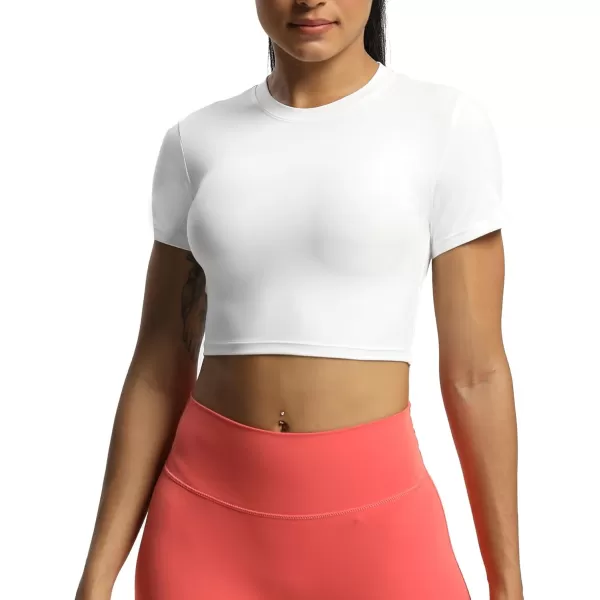 Aoxjox Short Sleeve Crop Tops for Women Classic Longline Workout Crop T Shirt TopWhite