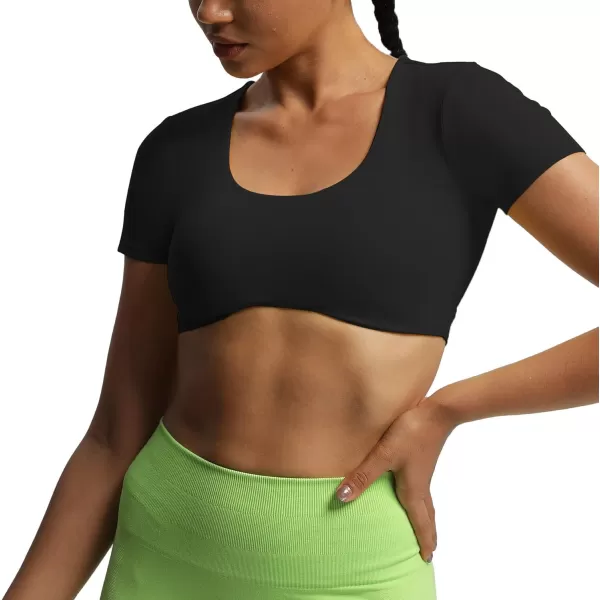 Aoxjox Short Sleeve Crop Tops for Women Define Sculpt Workout Crop T Shirt TopBlack