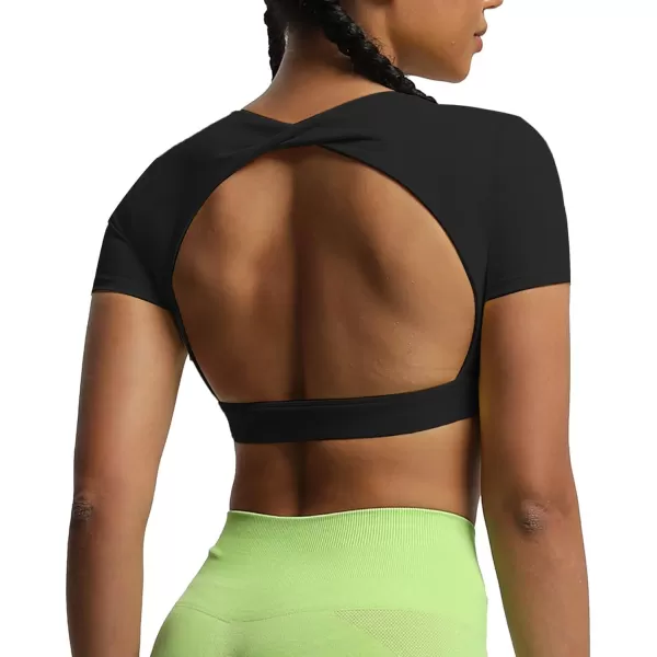 Aoxjox Short Sleeve Crop Tops for Women Define Sculpt Workout Crop T Shirt TopBlack