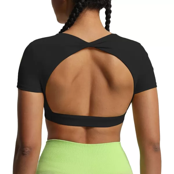 Aoxjox Short Sleeve Crop Tops for Women Define Sculpt Workout Crop T Shirt TopBlack