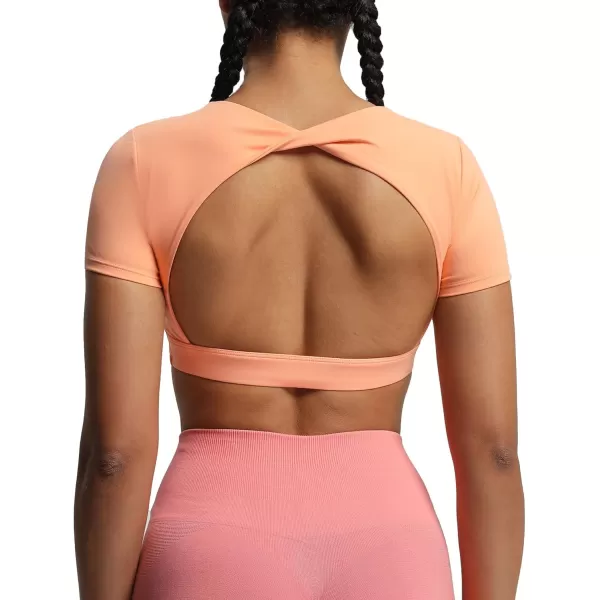 Aoxjox Short Sleeve Crop Tops for Women Define Sculpt Workout Crop T Shirt TopPapaya
