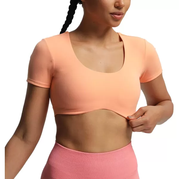 Aoxjox Short Sleeve Crop Tops for Women Define Sculpt Workout Crop T Shirt TopPapaya