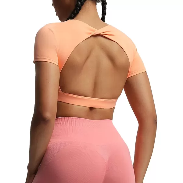 Aoxjox Short Sleeve Crop Tops for Women Define Sculpt Workout Crop T Shirt TopPapaya