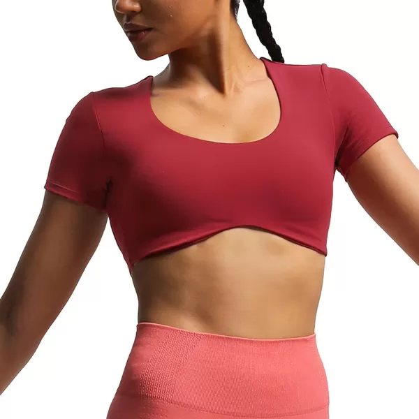 Aoxjox Short Sleeve Crop Tops for Women Define Sculpt Workout Crop T Shirt TopRumba Red