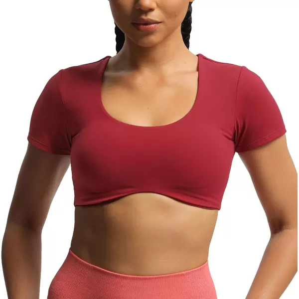 Aoxjox Short Sleeve Crop Tops for Women Define Sculpt Workout Crop T Shirt TopRumba Red