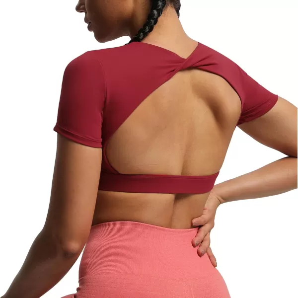 Aoxjox Short Sleeve Crop Tops for Women Define Sculpt Workout Crop T Shirt TopRumba Red