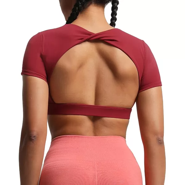 Aoxjox Short Sleeve Crop Tops for Women Define Sculpt Workout Crop T Shirt TopRumba Red