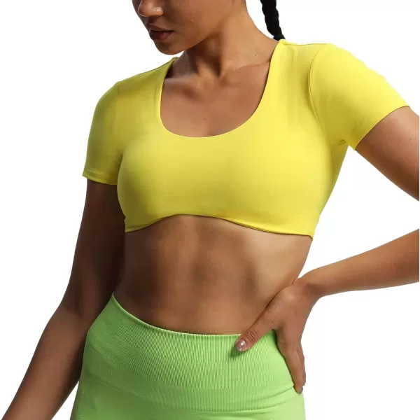 Aoxjox Short Sleeve Crop Tops for Women Define Sculpt Workout Crop T Shirt TopVibrant Yellow