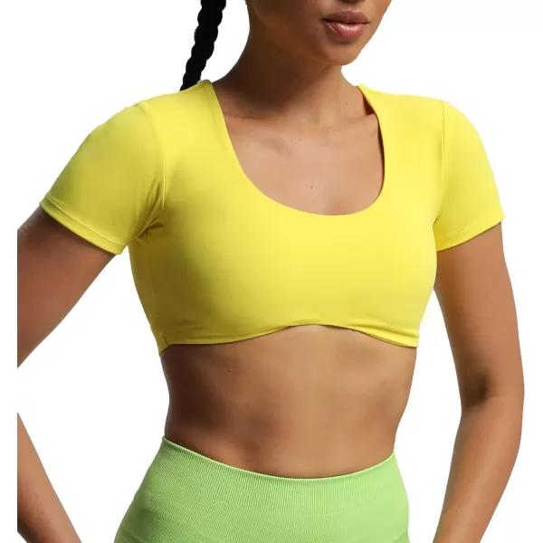 Aoxjox Short Sleeve Crop Tops for Women Define Sculpt Workout Crop T Shirt TopVibrant Yellow