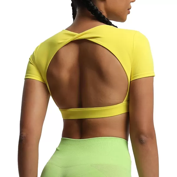 Aoxjox Short Sleeve Crop Tops for Women Define Sculpt Workout Crop T Shirt TopVibrant Yellow