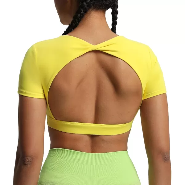 Aoxjox Short Sleeve Crop Tops for Women Define Sculpt Workout Crop T Shirt TopVibrant Yellow
