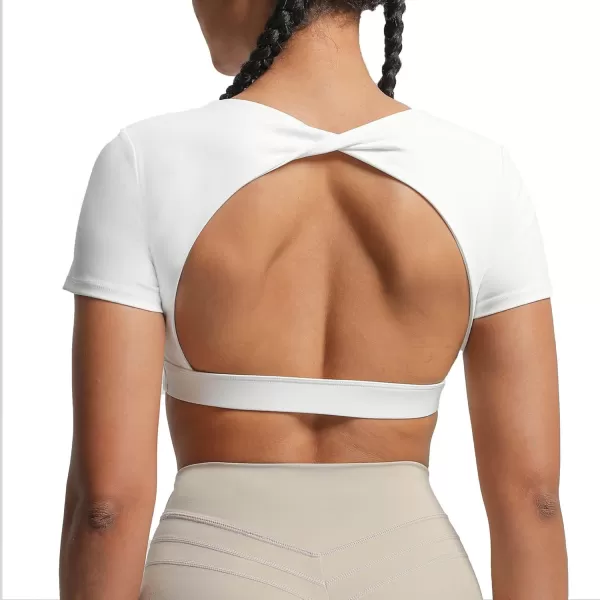 Aoxjox Short Sleeve Crop Tops for Women Define Sculpt Workout Crop T Shirt TopWhite