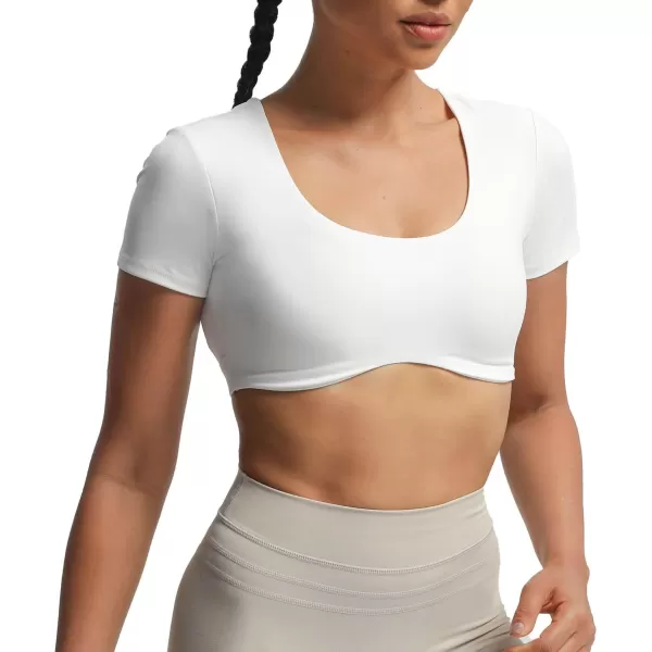 Aoxjox Short Sleeve Crop Tops for Women Define Sculpt Workout Crop T Shirt TopWhite