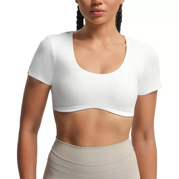 Aoxjox Short Sleeve Crop Tops for Women Define Sculpt Workout Crop T Shirt TopWhite