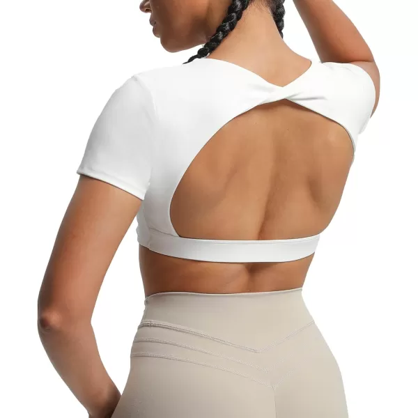 Aoxjox Short Sleeve Crop Tops for Women Define Sculpt Workout Crop T Shirt TopWhite