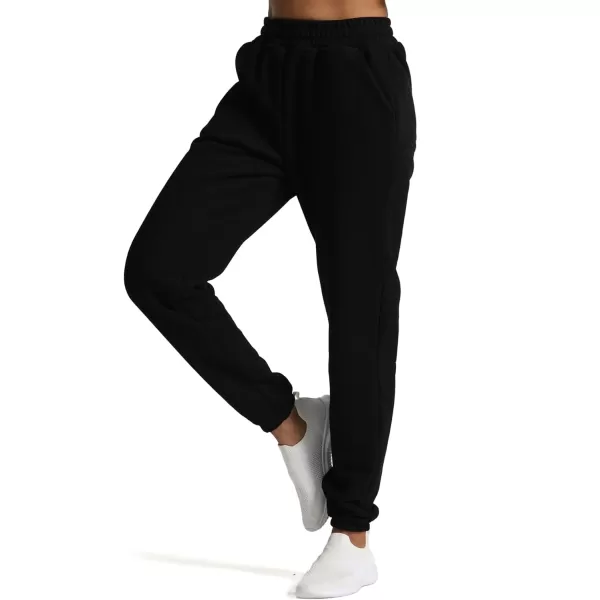 Aoxjox Sweatpants for Women with Pocket High Waisted Baggy Jogger Fleece Lined Cotton Cloud Lounge Pants 30Black