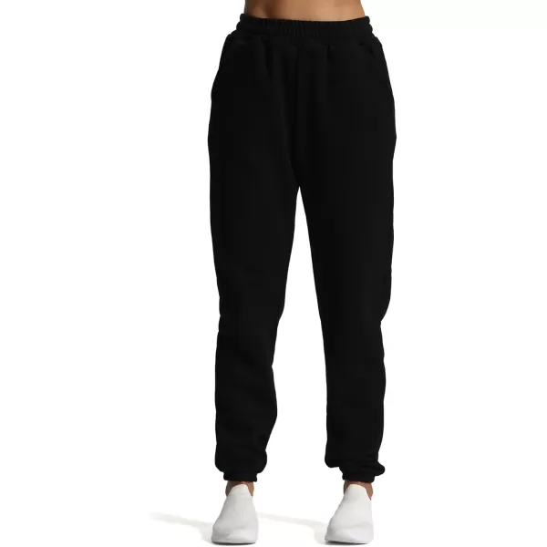 Aoxjox Sweatpants for Women with Pocket High Waisted Baggy Jogger Fleece Lined Cotton Cloud Lounge Pants 30Black