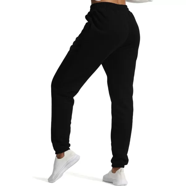 Aoxjox Sweatpants for Women with Pocket High Waisted Baggy Jogger Fleece Lined Cotton Cloud Lounge Pants 30Black