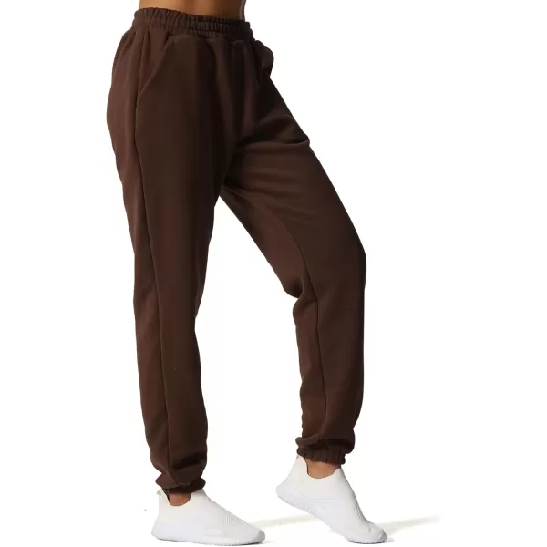 Aoxjox Sweatpants for Women with Pocket High Waisted Baggy Jogger Fleece Lined Cotton Cloud Lounge Pants 30Fudge Coffee