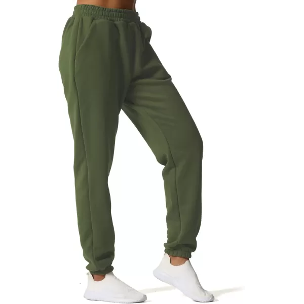 Aoxjox Sweatpants for Women with Pocket High Waisted Baggy Jogger Fleece Lined Cotton Cloud Lounge Pants 30Olive Green