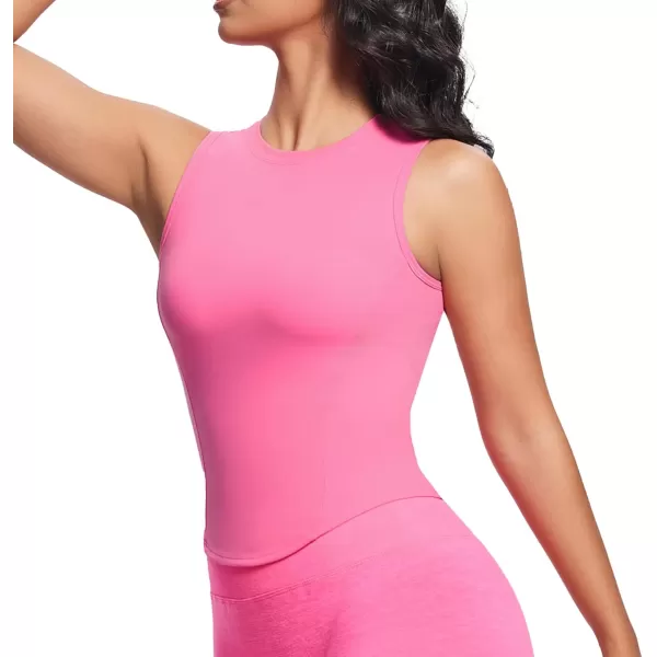 Aoxjox Womens Sleeveless Tank Top GEO Workout Gym Yoga Curve Longline Crop TopAzalea Pink