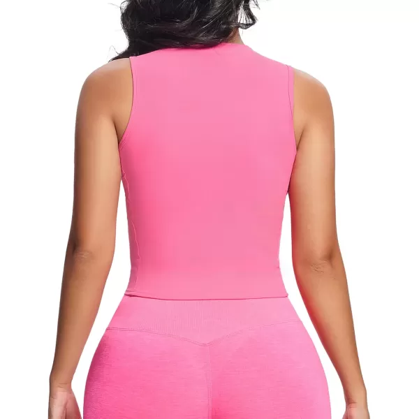 Aoxjox Womens Sleeveless Tank Top GEO Workout Gym Yoga Curve Longline Crop TopAzalea Pink