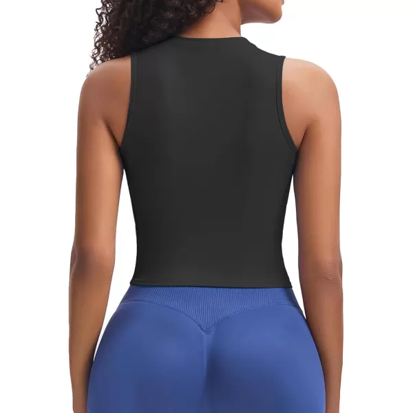 Aoxjox Womens Sleeveless Tank Top GEO Workout Gym Yoga Curve Longline Crop TopBlack