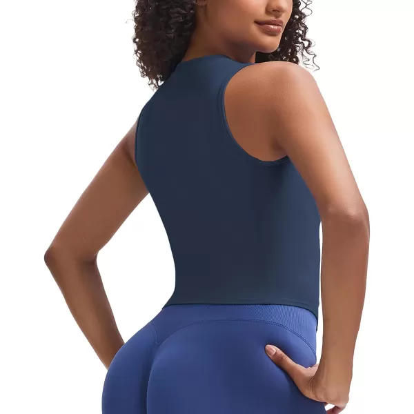 Aoxjox Womens Sleeveless Tank Top GEO Workout Gym Yoga Curve Longline Crop TopNavy