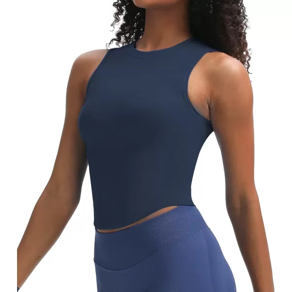 Aoxjox Womens Sleeveless Tank Top GEO Workout Gym Yoga Curve Longline Crop TopNavy