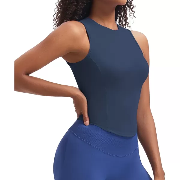 Aoxjox Womens Sleeveless Tank Top GEO Workout Gym Yoga Curve Longline Crop TopNavy