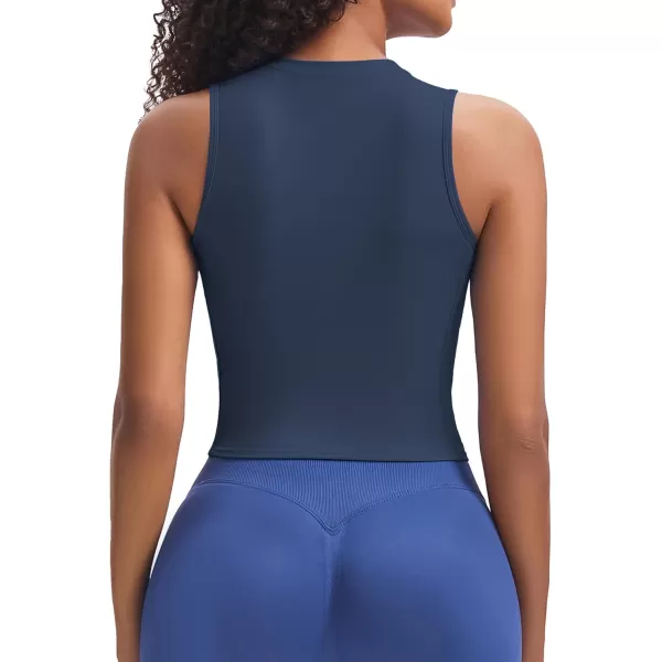 Aoxjox Womens Sleeveless Tank Top GEO Workout Gym Yoga Curve Longline Crop TopNavy