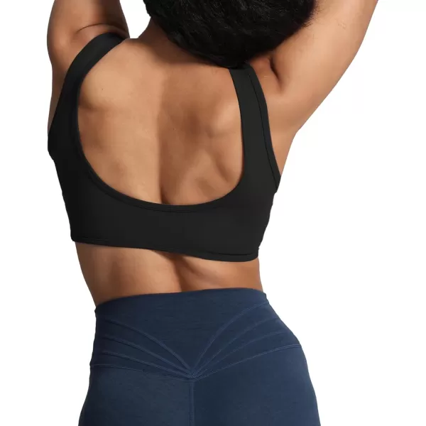 imageAoxjox Womens Workout Sports Bras Basic Baddie Fitness Backless Training Gym Bra Yoga Crop Tank TopBlack