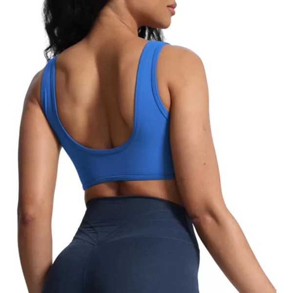 imageAoxjox Womens Workout Sports Bras Basic Baddie Fitness Backless Training Gym Bra Yoga Crop Tank TopDirectoire Blue
